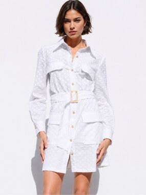 Zara white belted embroidered dress